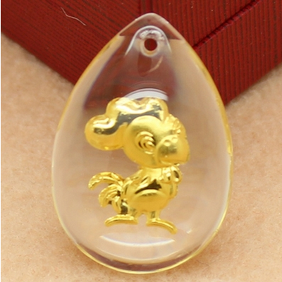 새 귀여운 닭 24K 순금 크리스탈 공예 황금 목걸이 금 고급 선물