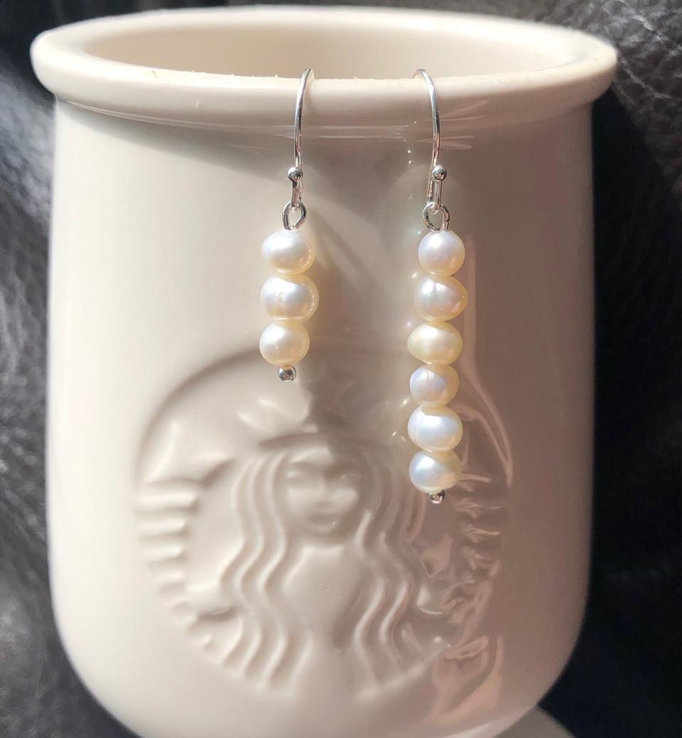 진주 언발란스 귀걸이(은침)