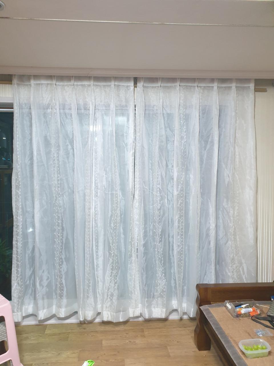 레일 자수 이중커튼한세트224-220