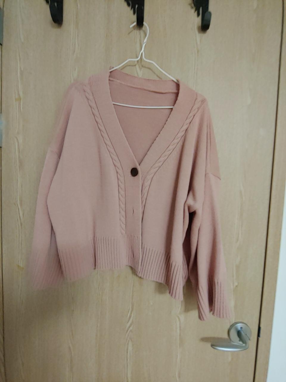 베이지핑크 오버사이즈 니트 가디건