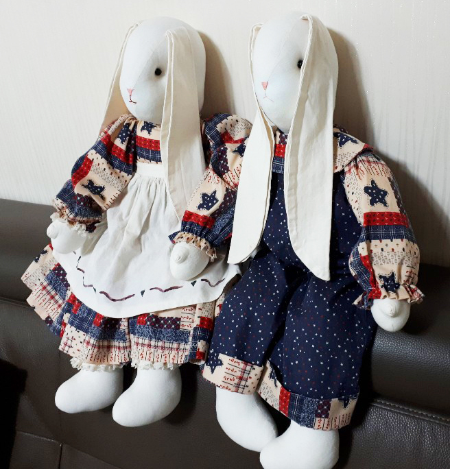 핸드메이드 수제 토끼 커플 빈티지 인형/ 인테리어소품