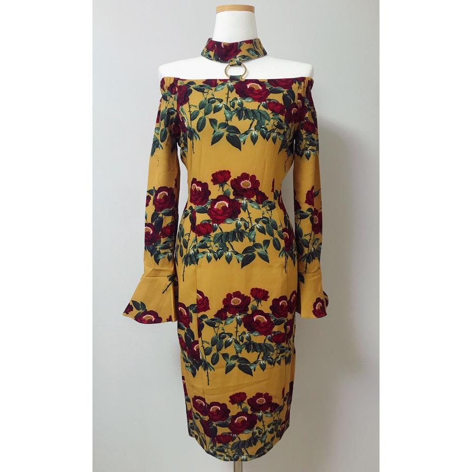 [세일]머스터드 플라워 초크 오프숄더 원피스