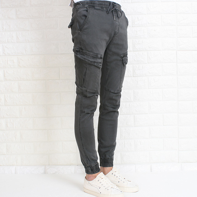 흑청 스판 남자 슬림 밴딩 카고 조거팬츠