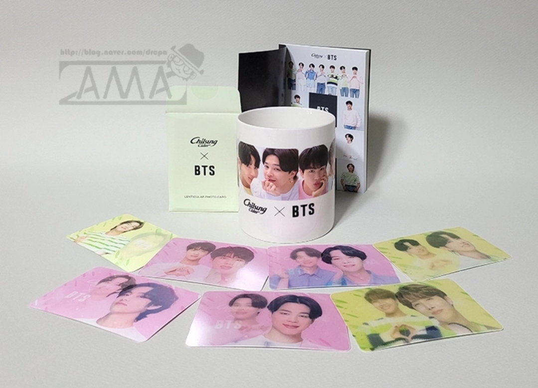 칠성사이다 X 방탄소년단 머그컵 렌티큘러카드 미니노트 세트