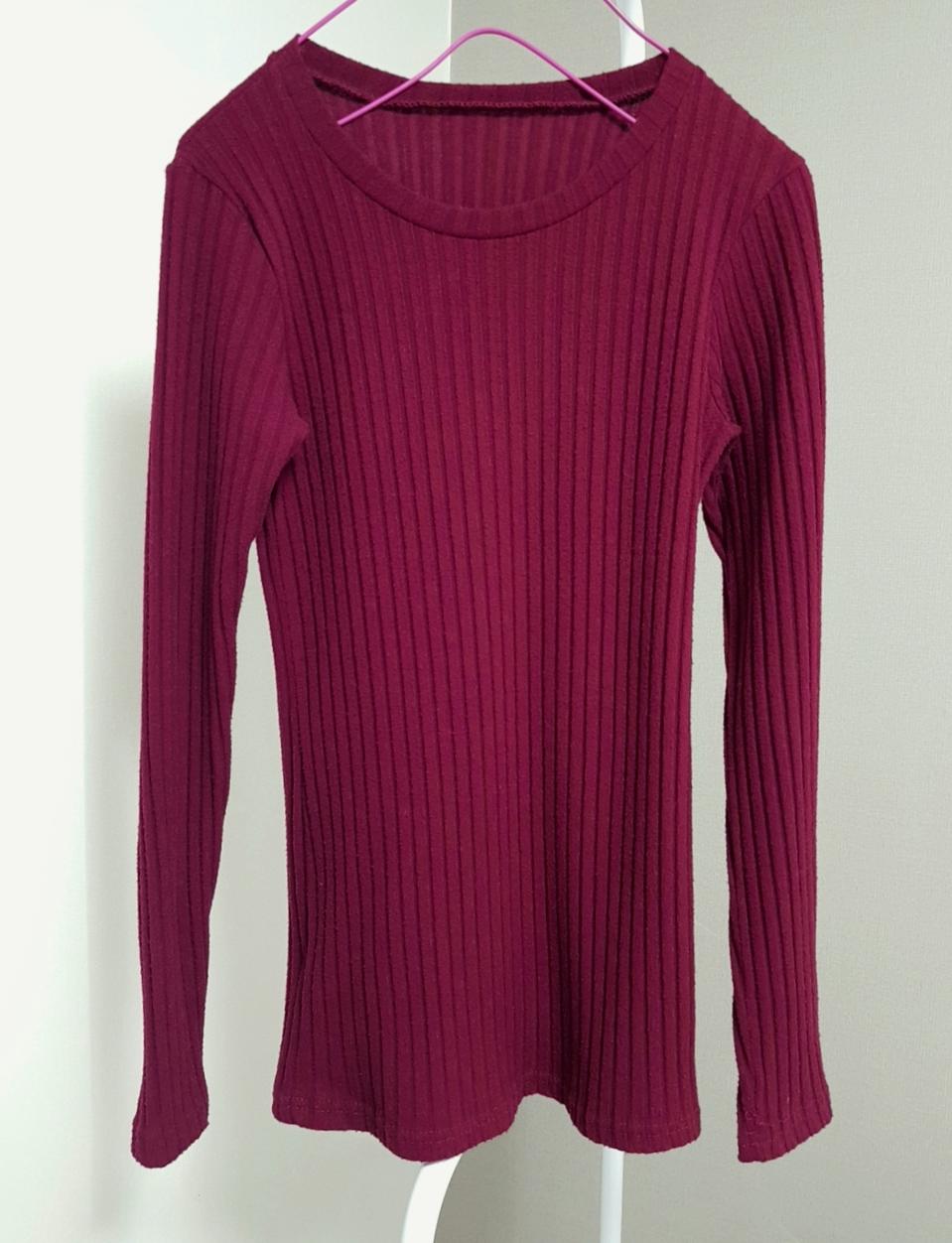 버건디색 와인색 골지 니트 긴팔티 골지티 프리사이즈
