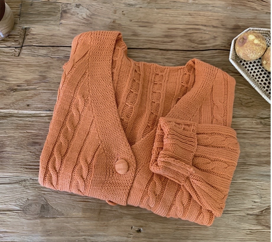 크롭 꽈배기 가디건 [오렌지]