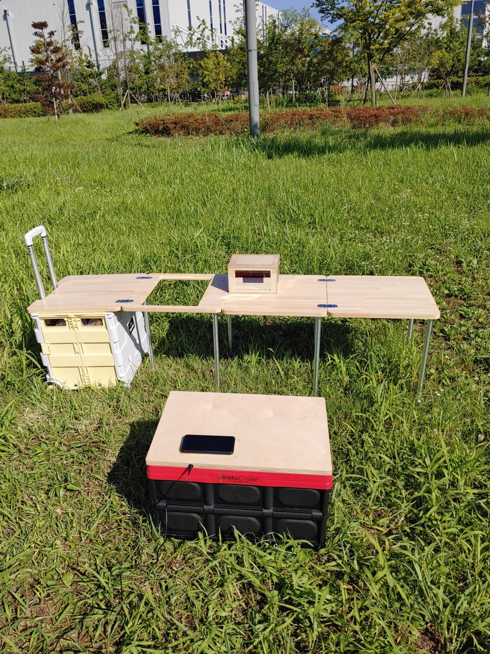 코스트코 폴딩박스 무선충전상판 캠핑박스 상판테이블