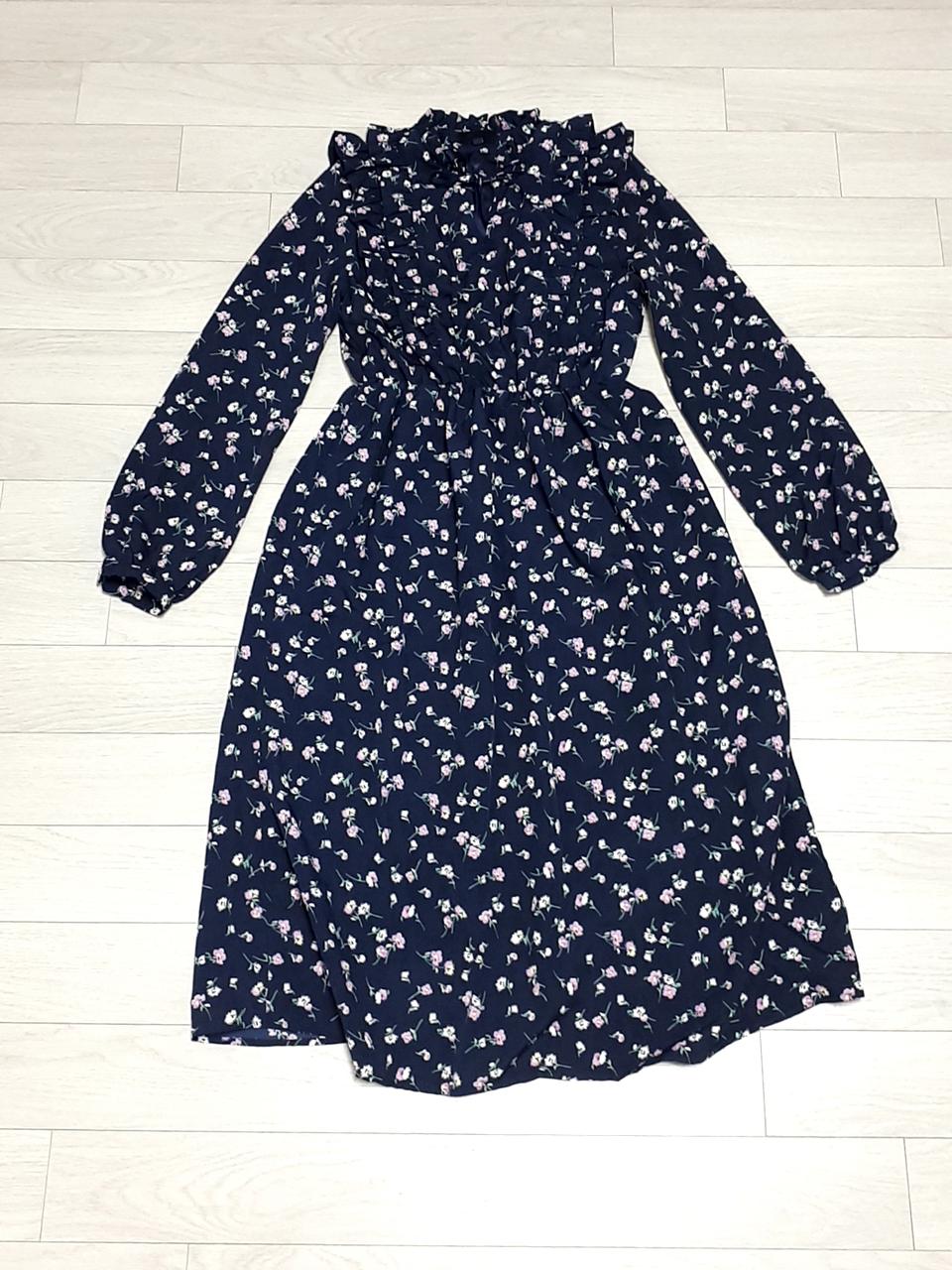 프릴넥 롱 원피스 55, 미사용, 남색