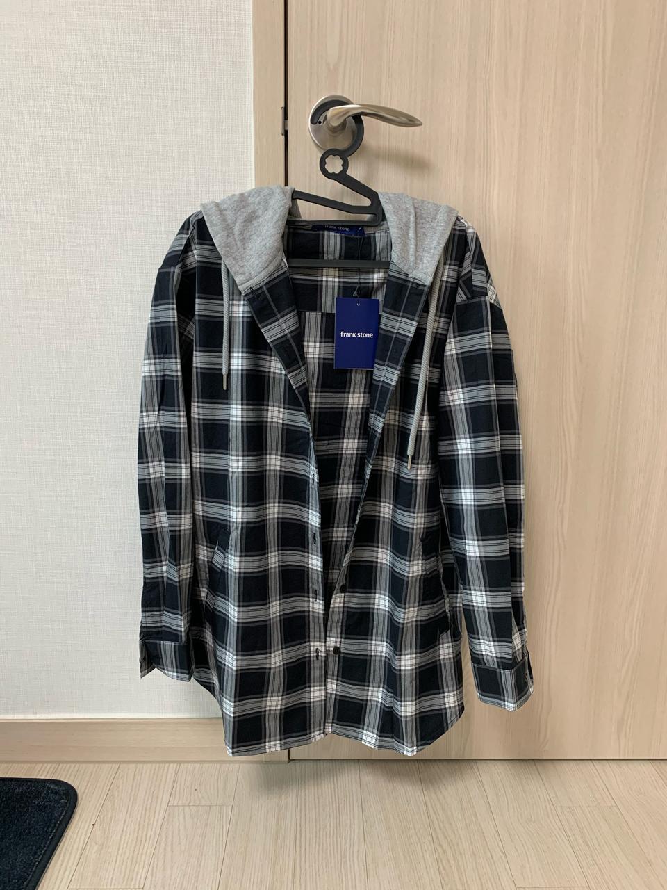 여성 후드 체크 셔츠