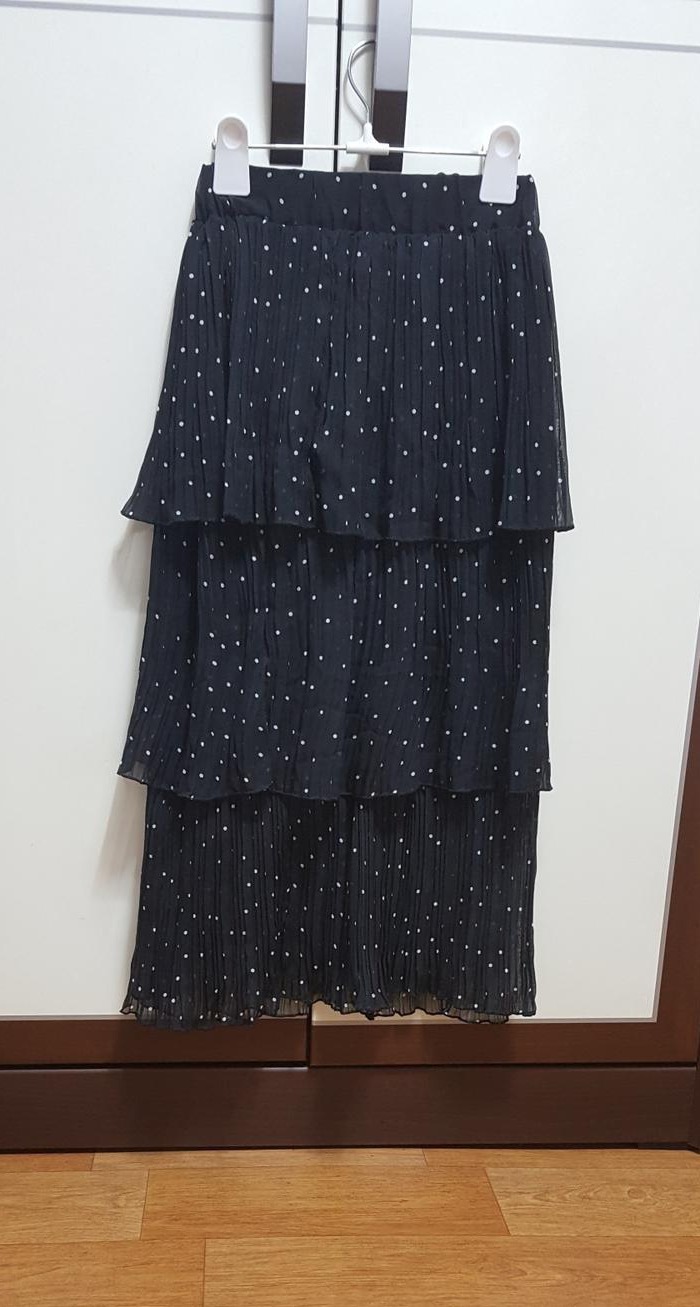 쉬폰 도트 캉캉 밴딩 롱스커트