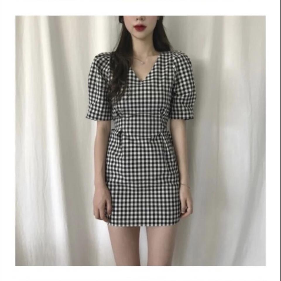 리본 스트랩 퍼프 원피스