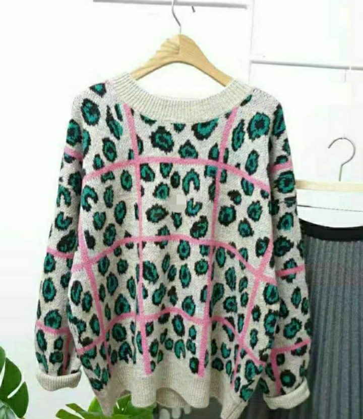 호피 체크 니트 박스