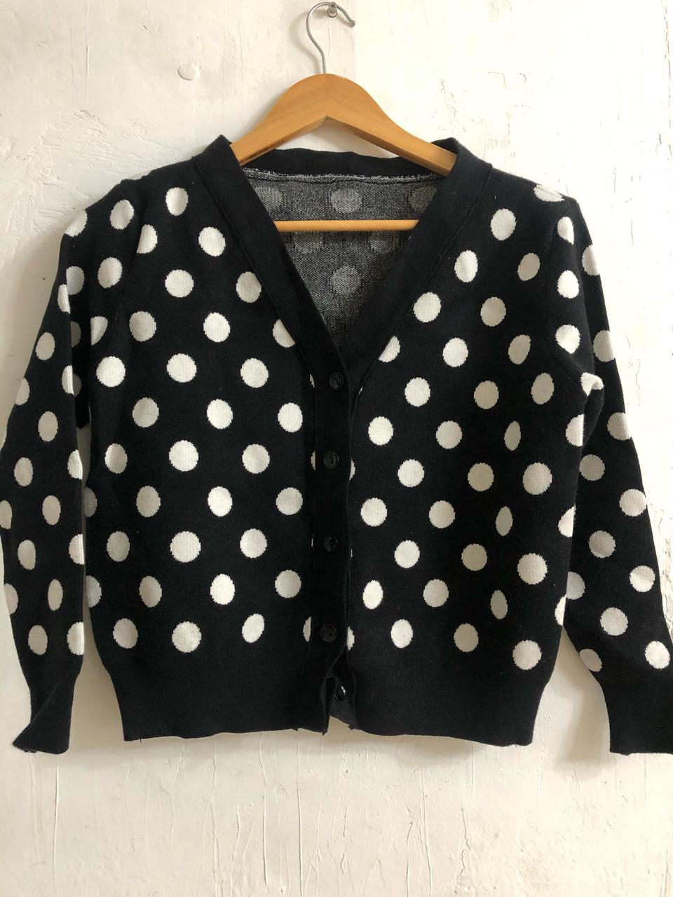 도트 울 브이넥 가디건