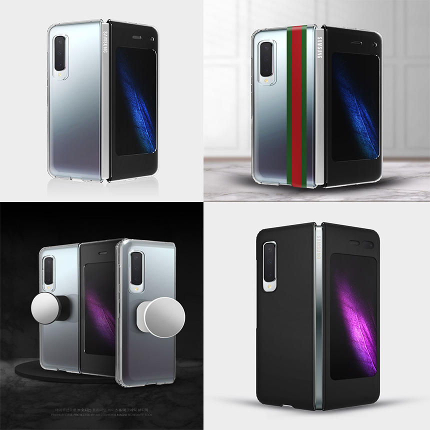 갤럭시 폴드 Fold 케이스 4종 투명하드, 블랙소프트,그립톡, 천연가죽케이스