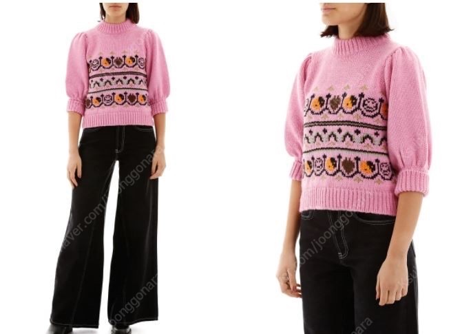 Ganni Hand Knit wool puff sleeve