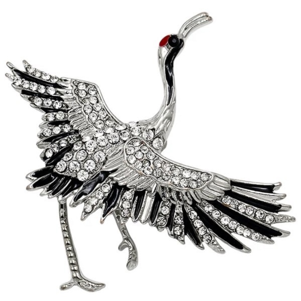 1-1. 실버/크리스탈/에나멜 두루미(학) 브로치