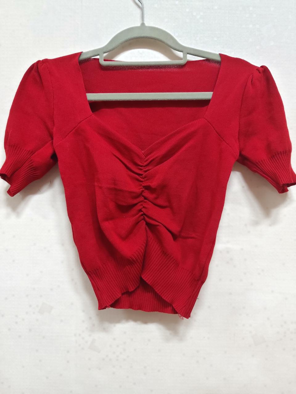 하트브이넥 골지니트블라우스