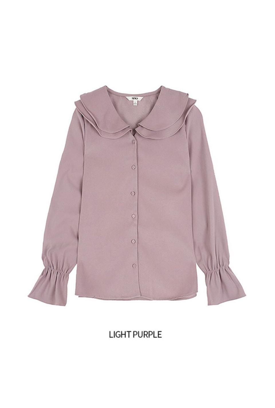 프릴 빅카라 도톰 폴리 블라우스 라이트퍼플 M베이지 M