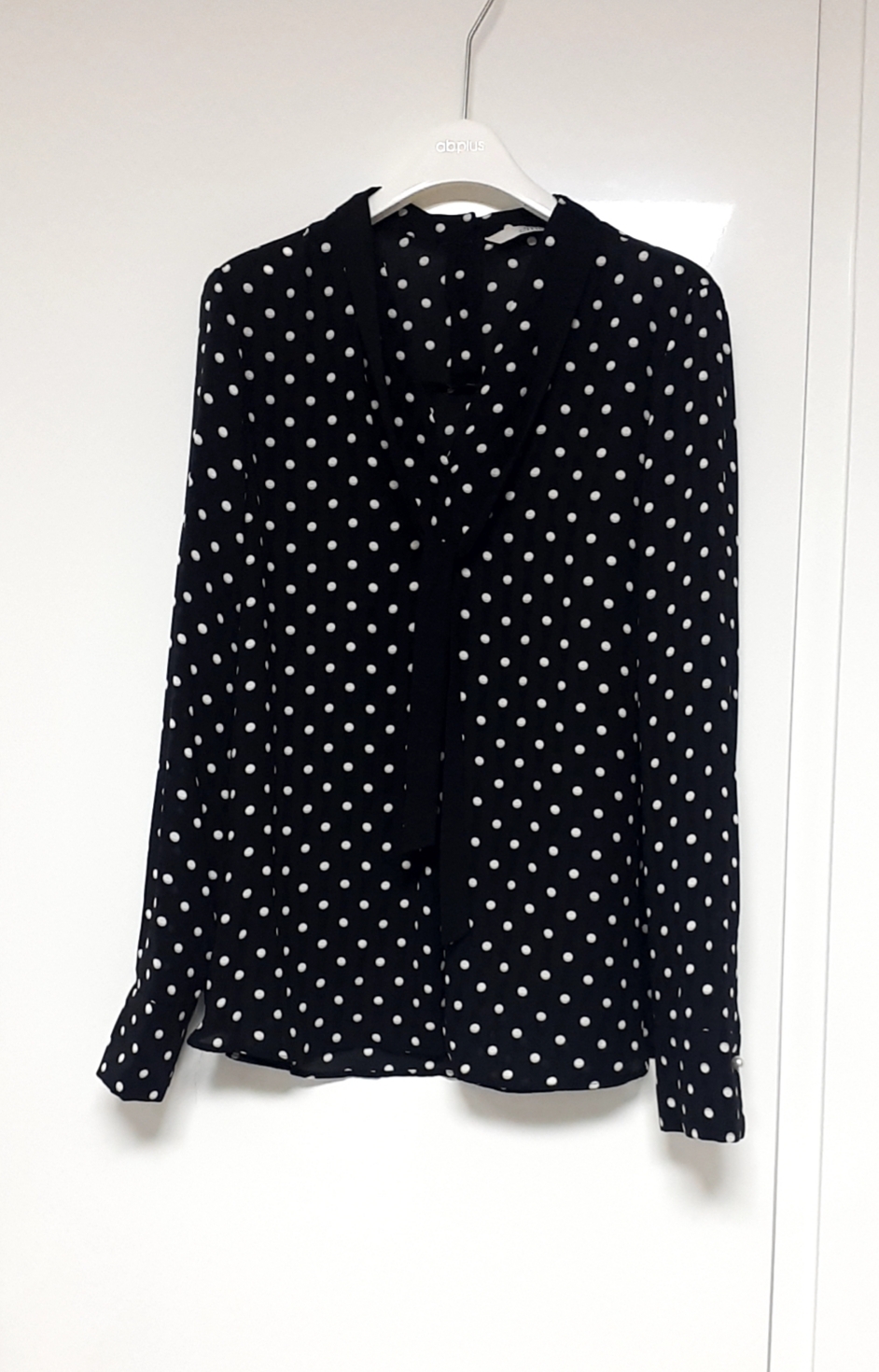 V넥 시폰 블라우스 55-66, 미사용, 검정