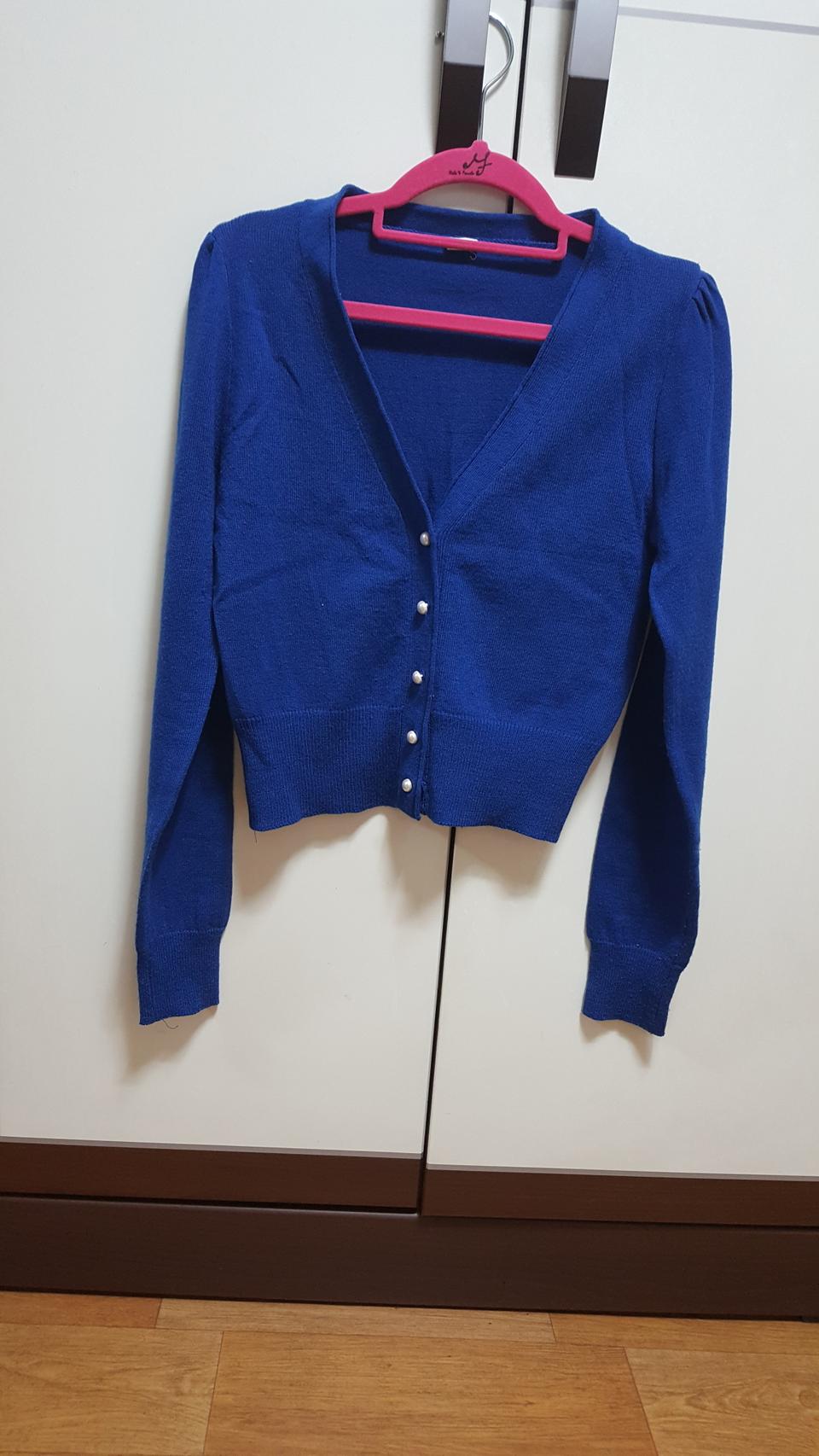 네이비 숏가디건