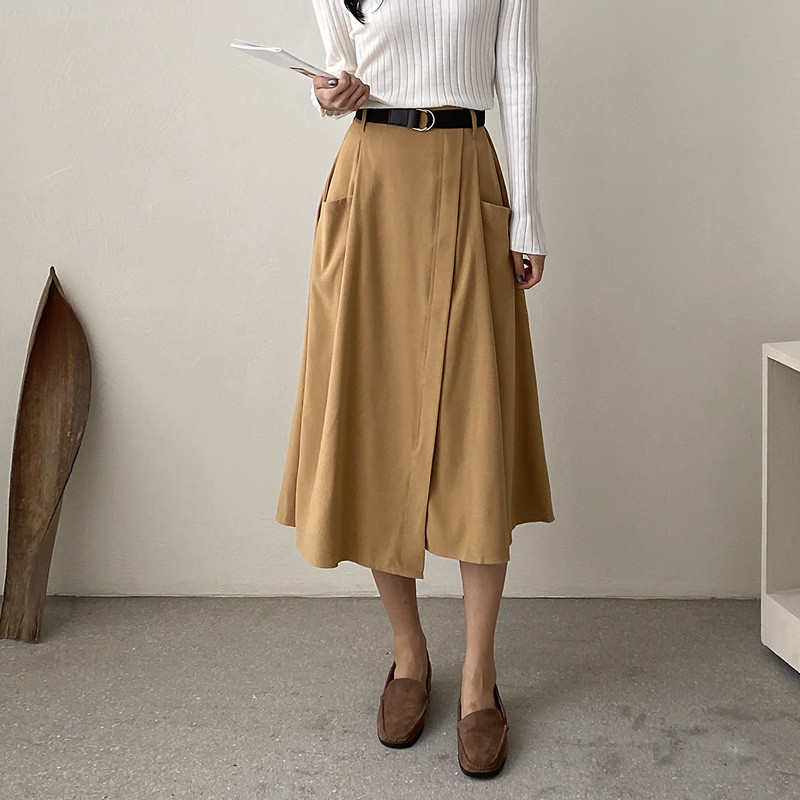 신상)고급진  무지 벨트 밴딩 포켓 롱 스커트(2col)