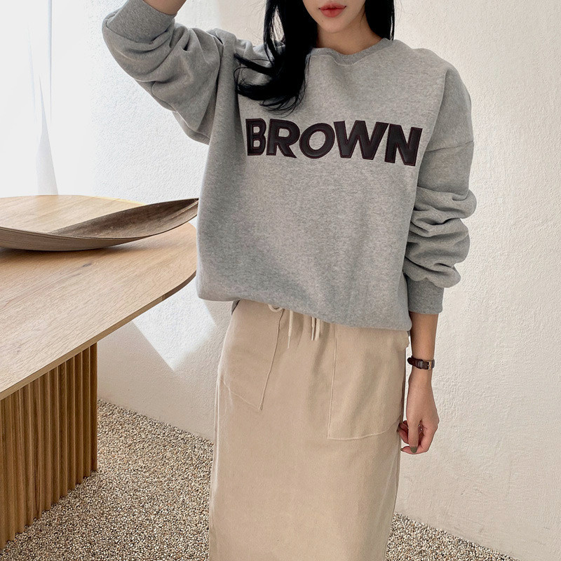 기모 국내산 코튼 브라운 맨투맨 티셔츠