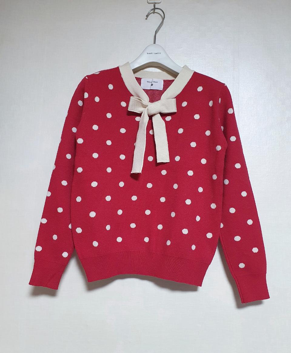 땡땡이 리본 도톰 니트