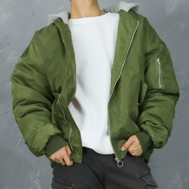 남자 오버핏 항공 패딩 점퍼 후드 2컬러