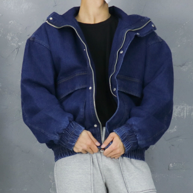 남자 오버핏 청 패딩 점퍼 데님 잠바 2컬러