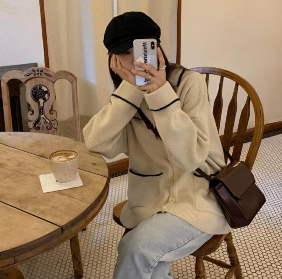 (새상품)브라운 카라 가디건