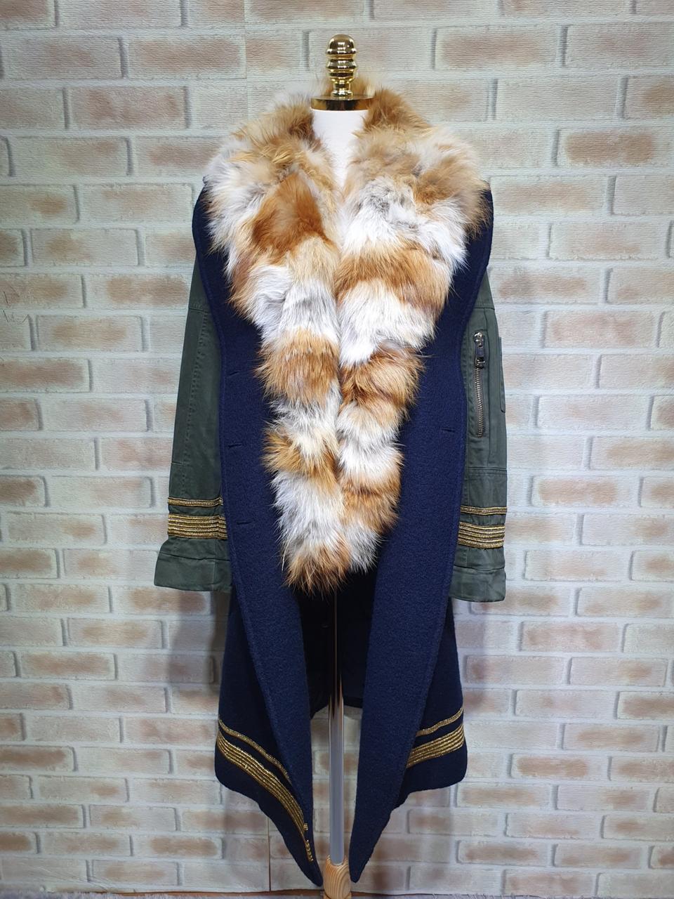 프로젝트포체 이태리 정품 100%폭스퍼 카라 탈부착 누빔 안감 울 롱코트