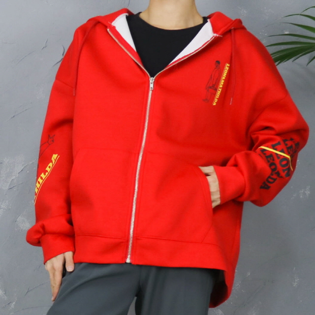 남자 오버핏 마틸다 레터링 후드 집업 4컬러