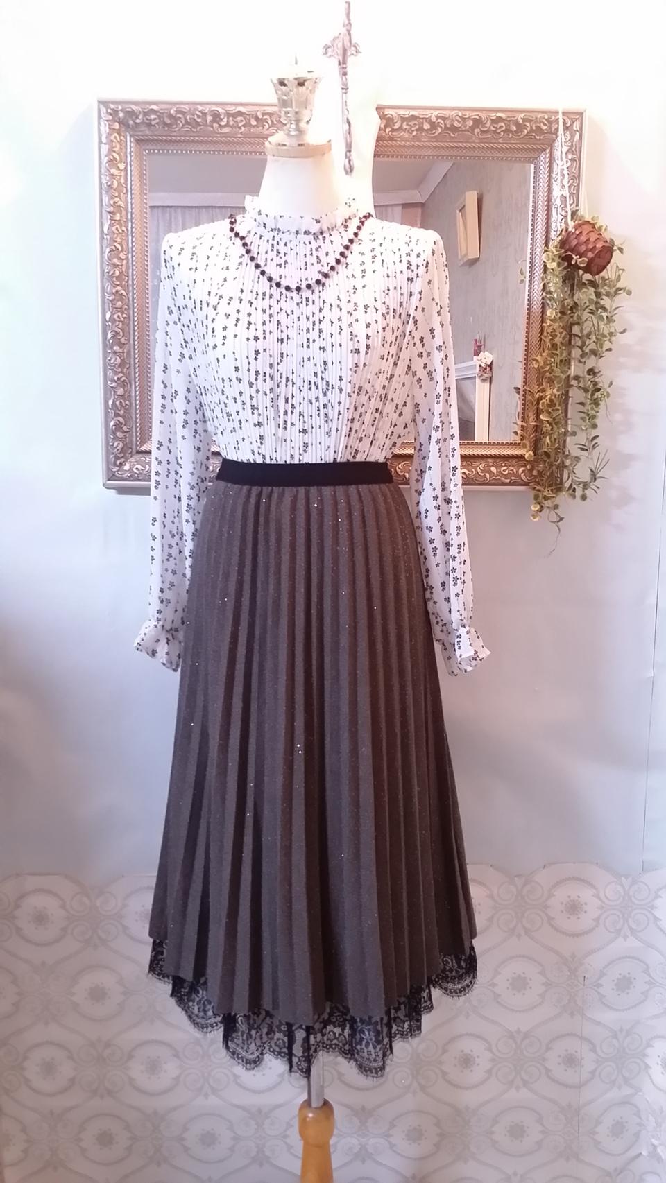 이중 플리츠 롱스커트