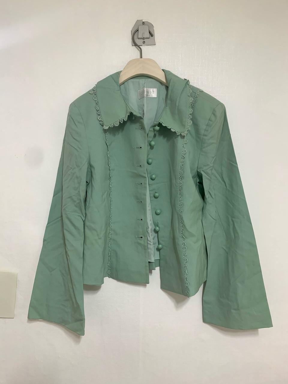 코오롱상사 코오롱모드 프릴카라 콩단추 민트그린 피스타치오 투피스 세트