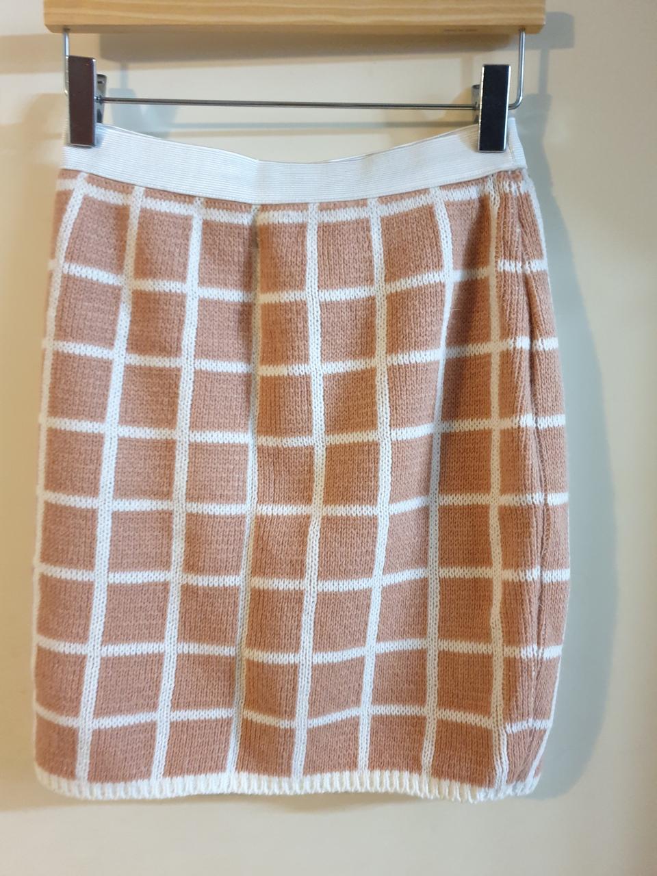 니트 체크무늬 밴딩스커트(H라인)