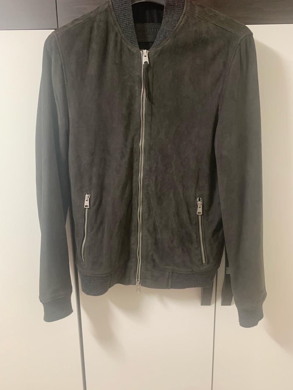 올세인츠allsaints스웨이드염소가죽블루종챠콜봄버보머워싱상태좋음s