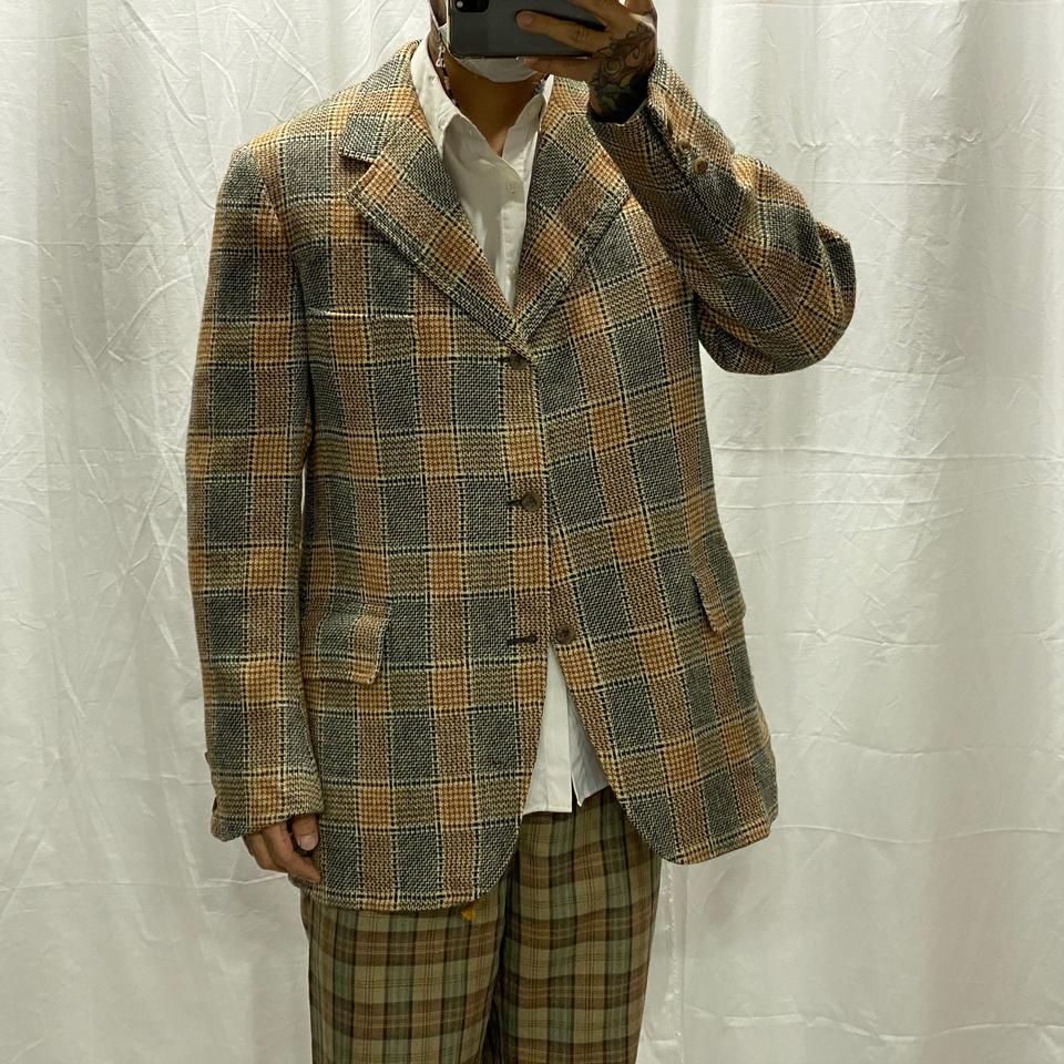 80-90s 빈티지 3버튼 체크 자켓