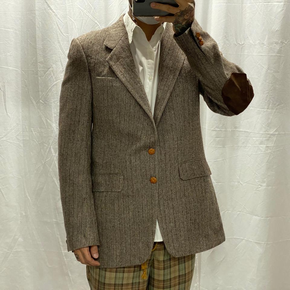 해링본 체크 엘보우 패치 울 자켓