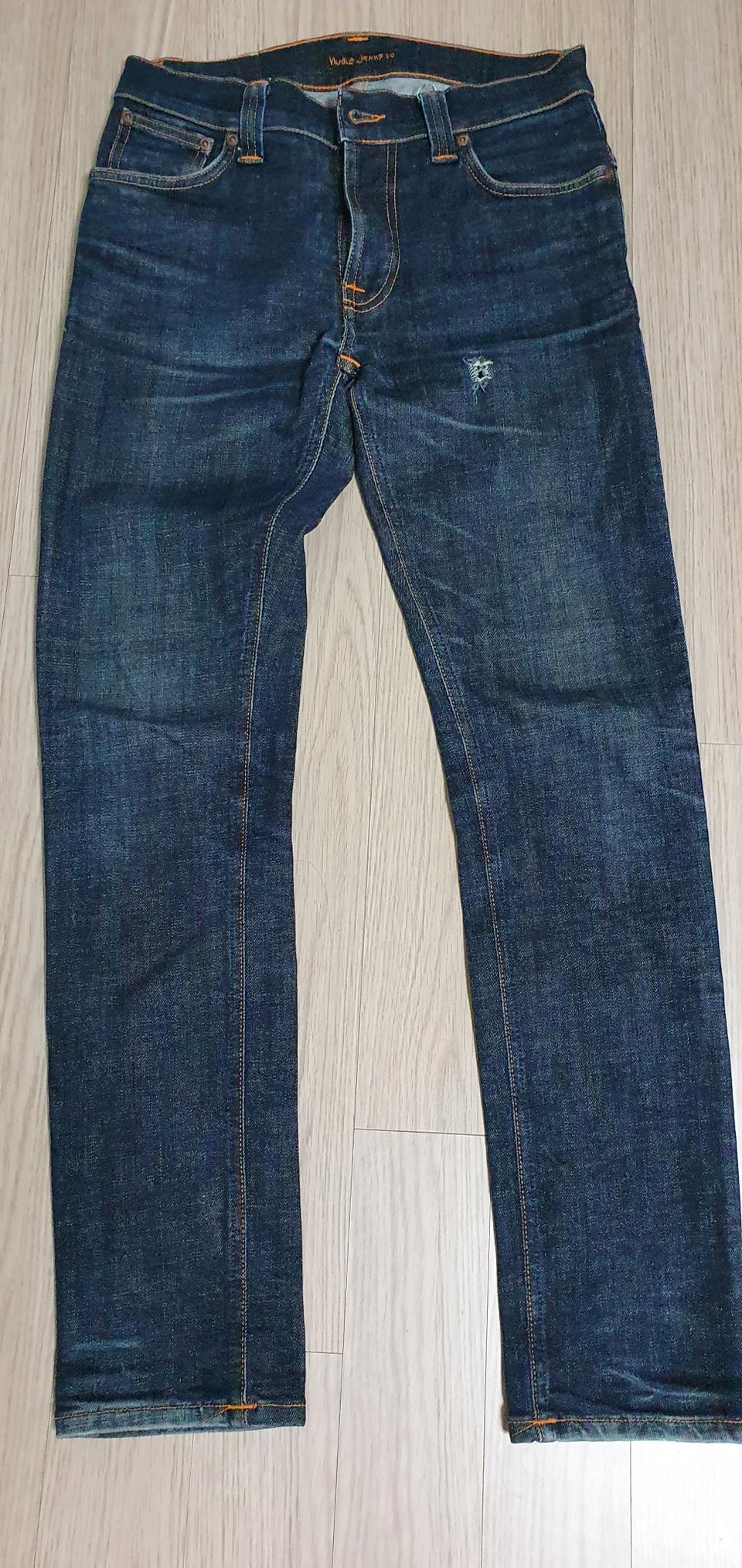 누디진 씬핀 오가닉 스키니 청바지 워싱 빈티지