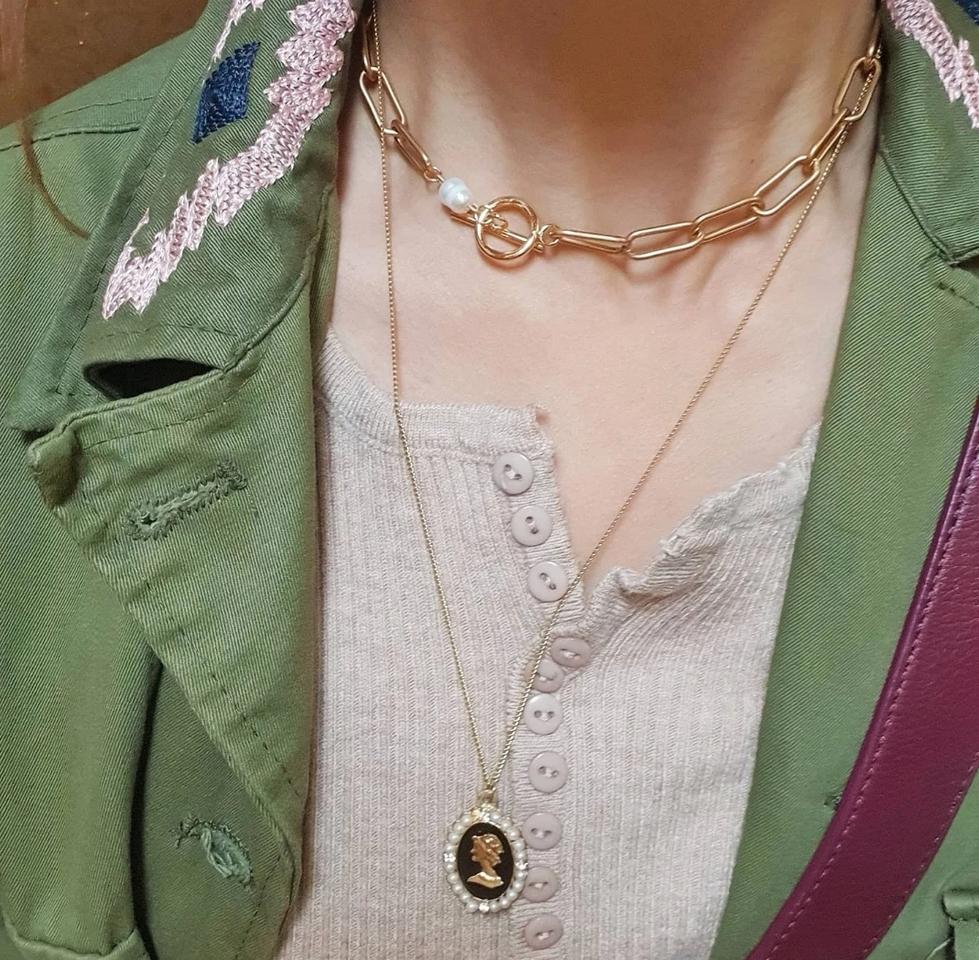 ⚜써지컬 스틸 토글바 담수 진주 클립체인 목걸이(새제품/도매)