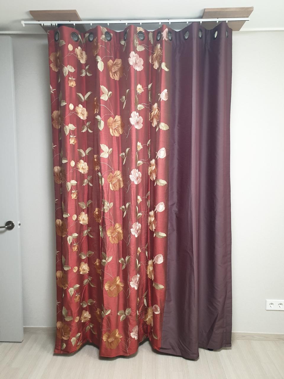 수입실크 암막겹 꽃자수 실크커튼