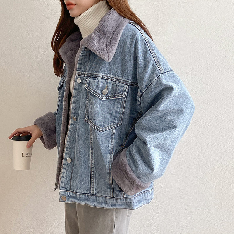 캐주얼 밍크털 전체안감 청자켓(화이트 그레이)