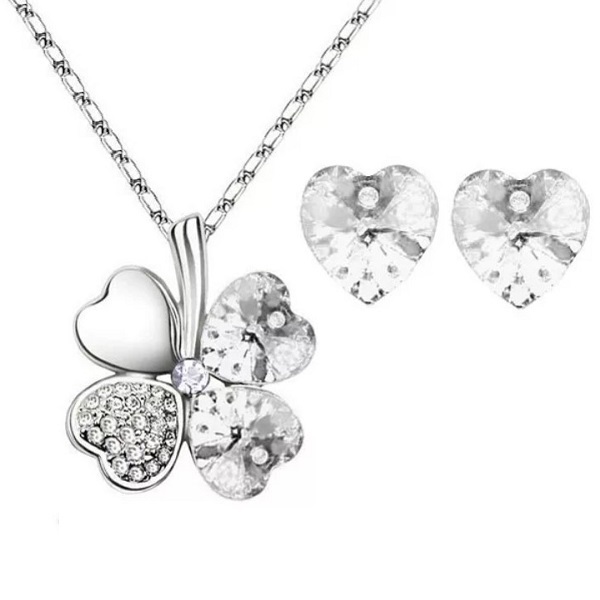 94. 18KRGP/오스트리아 크리스탈/클로버 목걸이+하트 귀걸이 세트