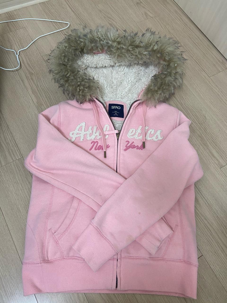 스파오 핑크 기모 털 후드집업