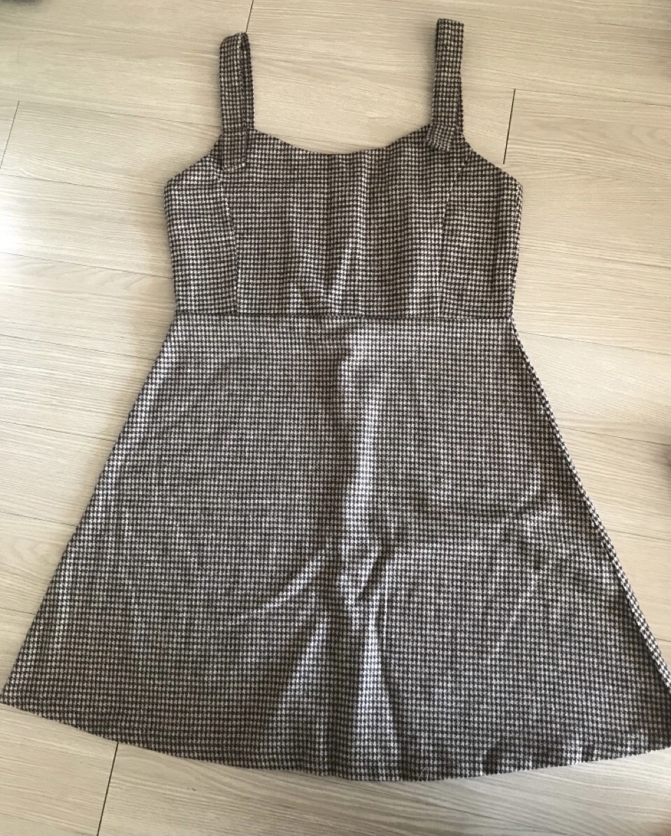 체크 브라운 뷔스티에 원피스