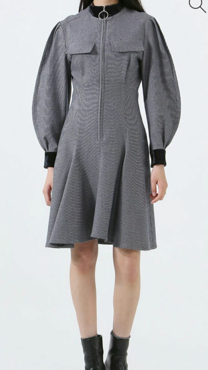 해프닝 울체크 집업 원피스