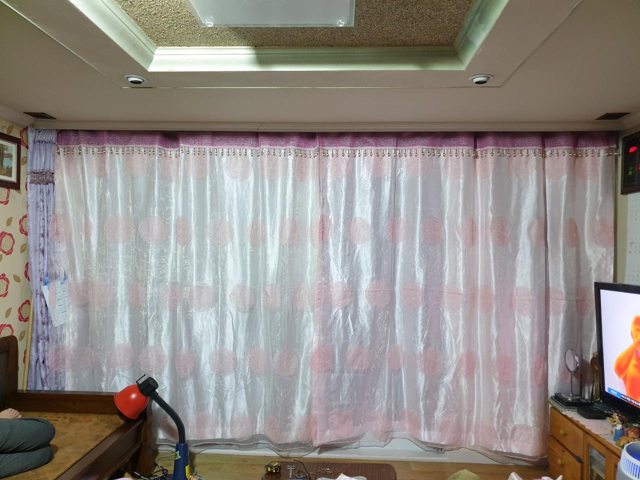 레일 일자형 입체자수 커튼한세트480-220