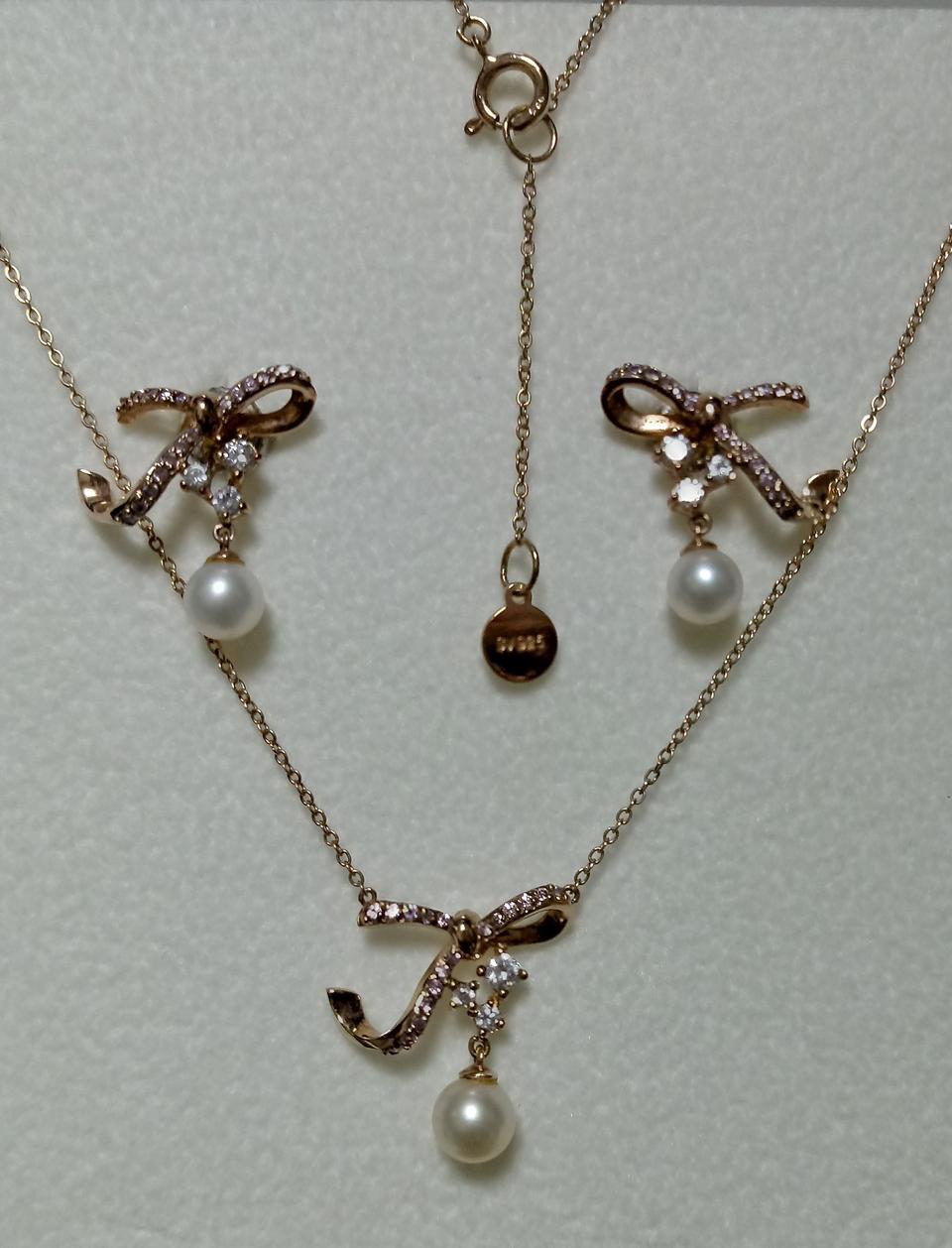 [쿨거래해여여님 결제용] (실버92.5)제이에스티나 진주리본 귀걸이+목걸