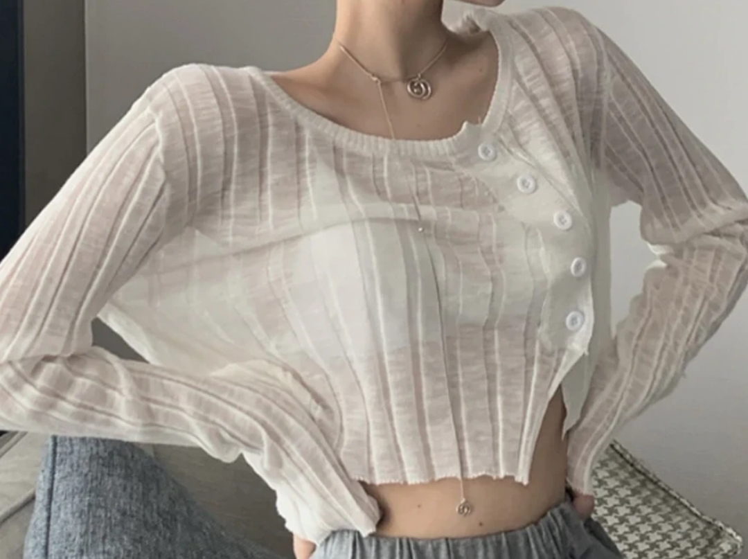 언발 얇은가디건 화이트 새상품