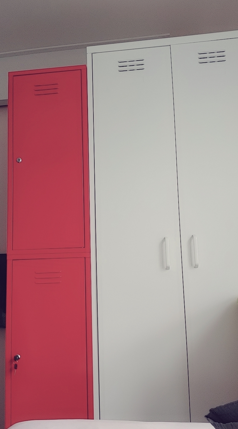 마켓비  레드 철제 2단 잠금 캐비넷 수납장